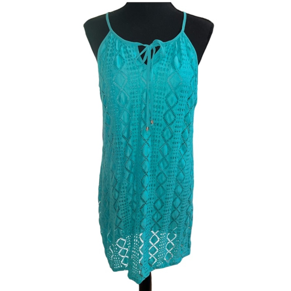 Lily Rose Spaghetti Strap Crochet Lace Mini Dress, Size Small, NWT, Aqua Blue - Picture 15 of 16